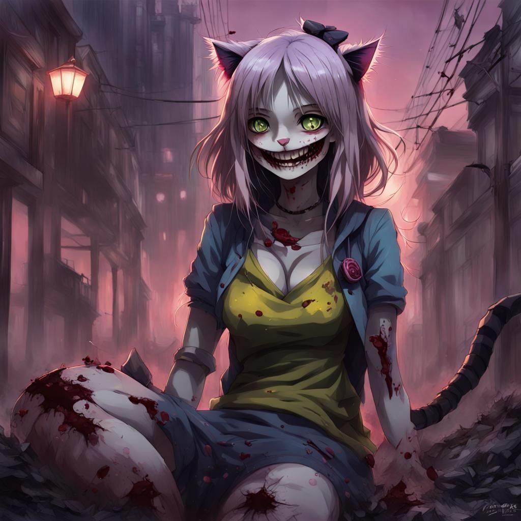 Anime Cheshire Cat Girl in Zombie Apocalypse