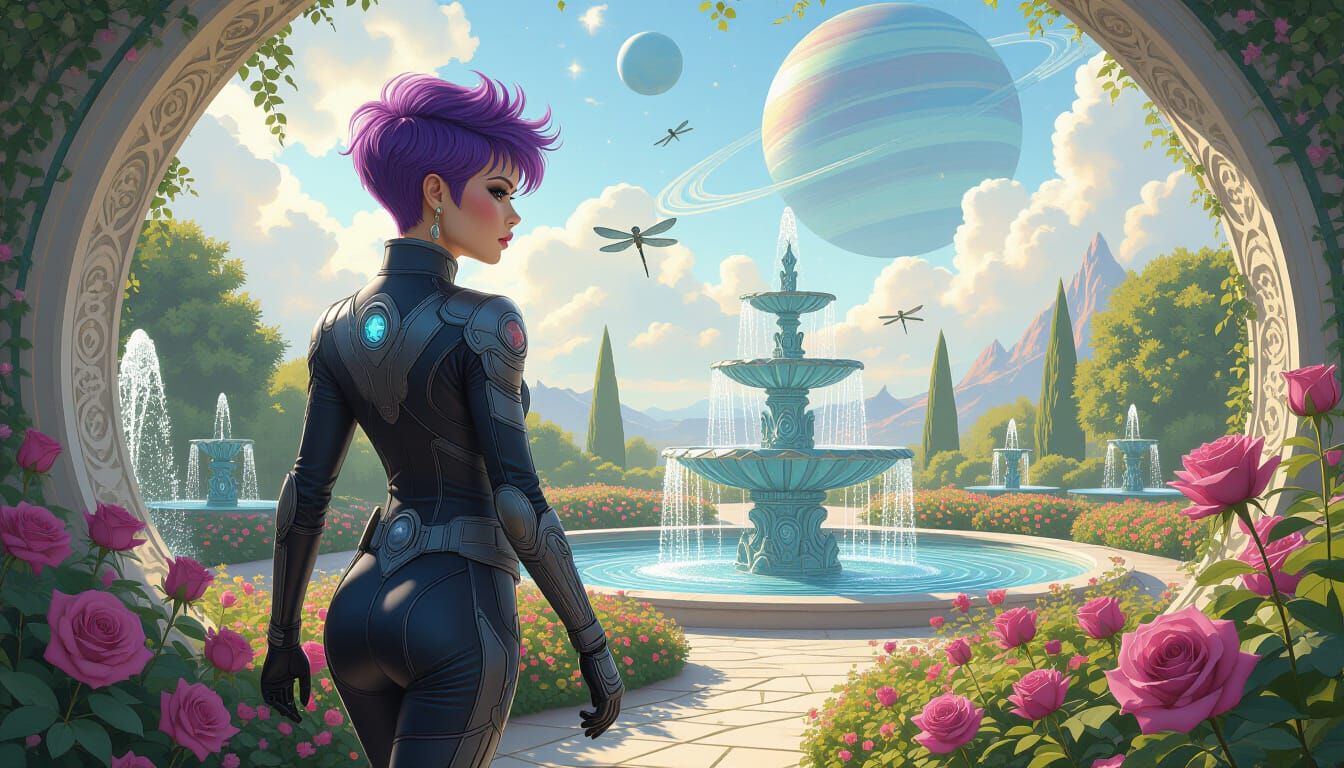 Pixie in Alien Rose Garden: Art Nouveau Style