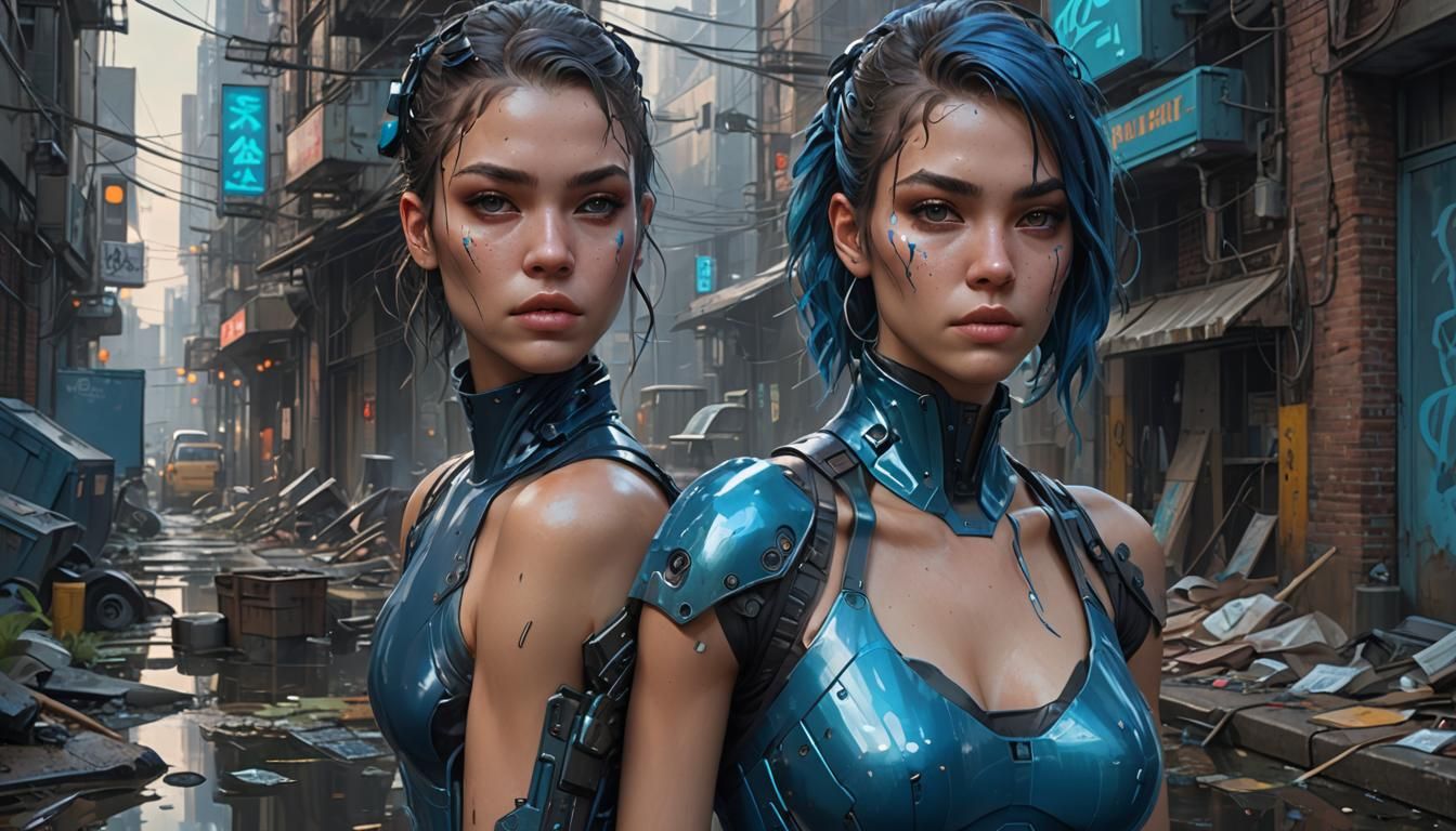 Cyberpunk Woman Portrait in Swamp Alley