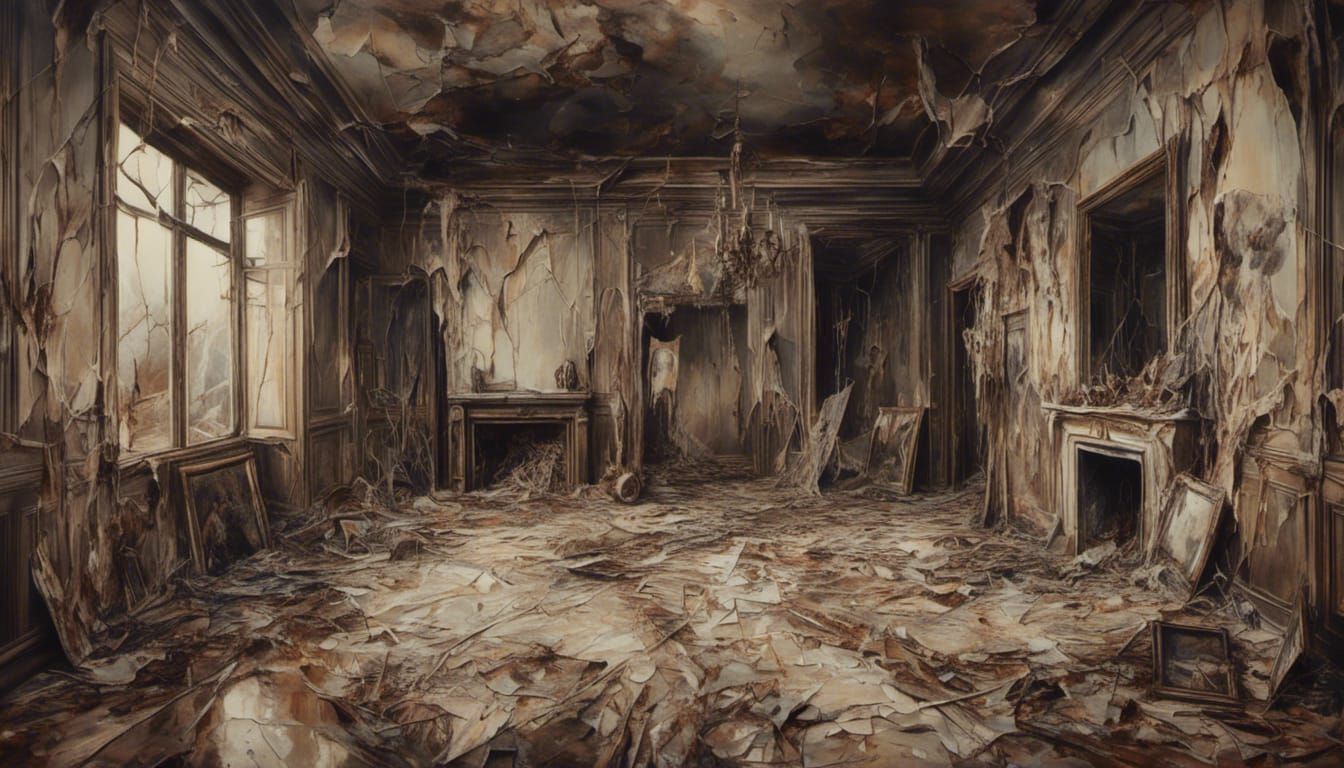 Surreal Room of Stitched Body Parts as Oil Painting
