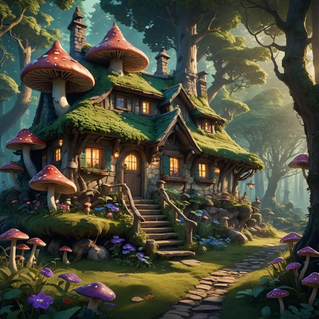 Cozy Cottage in Mystical Forest: Fantasy Concept Art