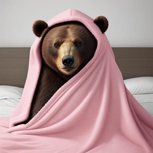 Cozy Bear Wrapped in a Pink Blanket