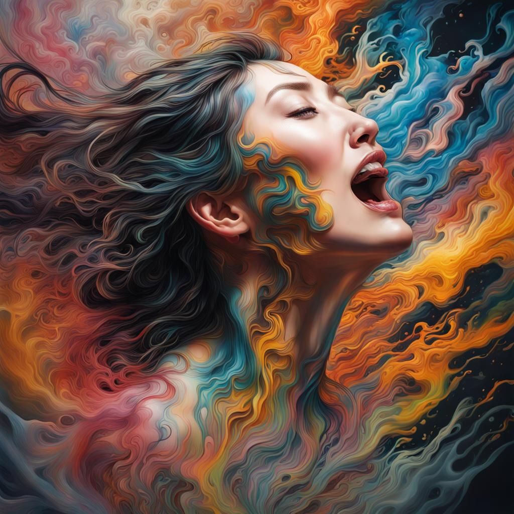 Colorful Ink Explosion from Screaming Woman's Face