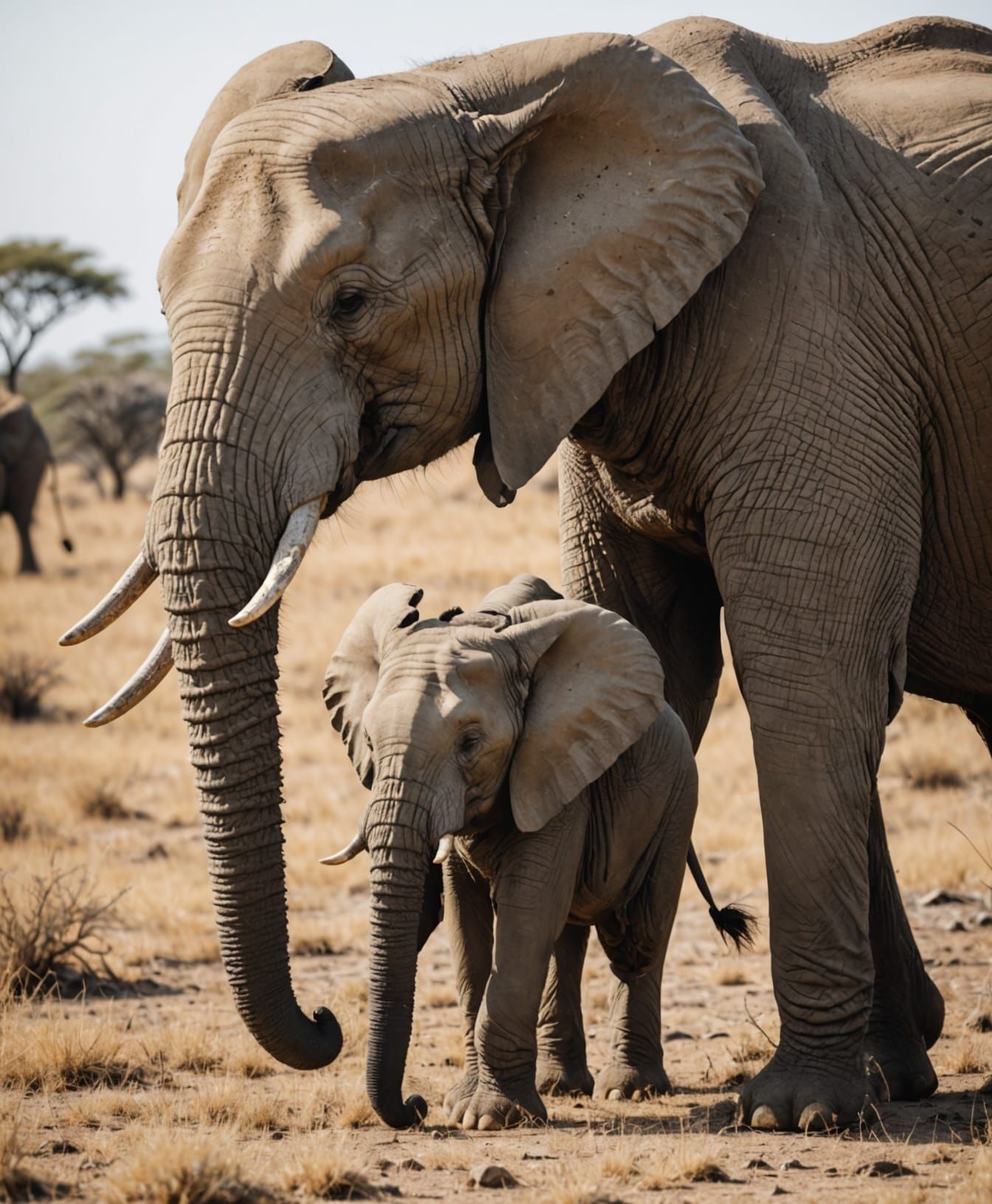 Elephant on Savanna with Another Animal