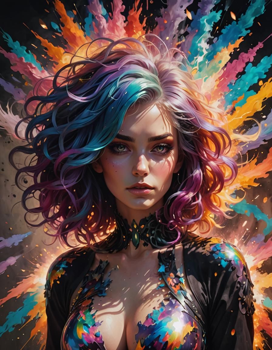 Woman exploding in color