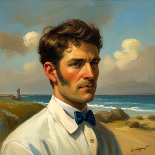 Personified Blue as Handsome Man, Oil Painting Style
