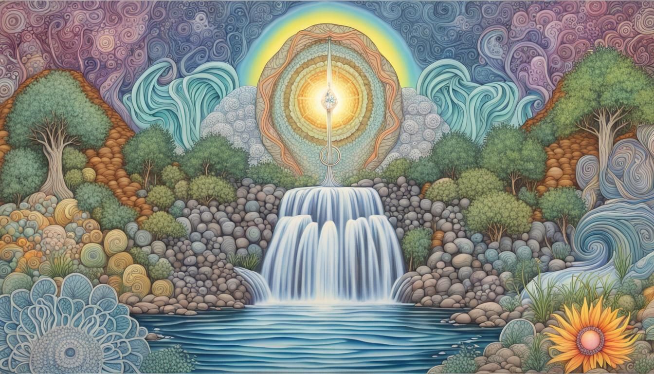 Energetic Waterfall with Spiritual Fractal Elements