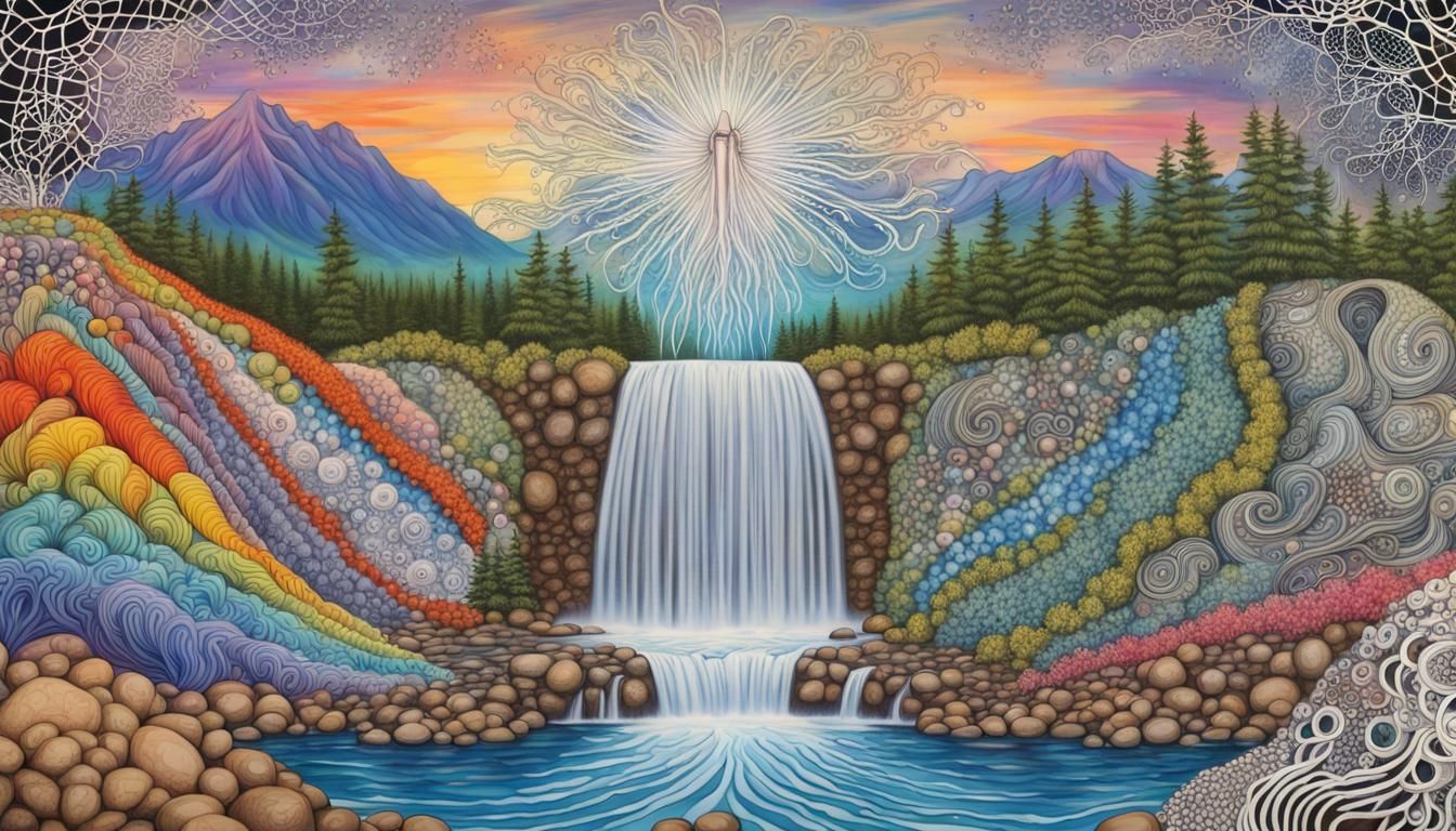 Waterfall Spiritual Journey with Quantum Zentangle