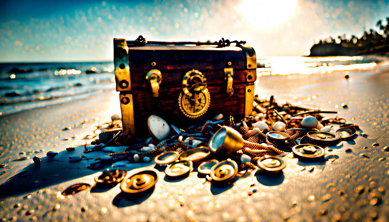 Sunken Ship Treasure on a Sandy Beach