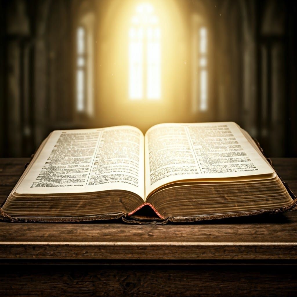 Illuminated Bible on Pulpit in Medieval Manuscript Style