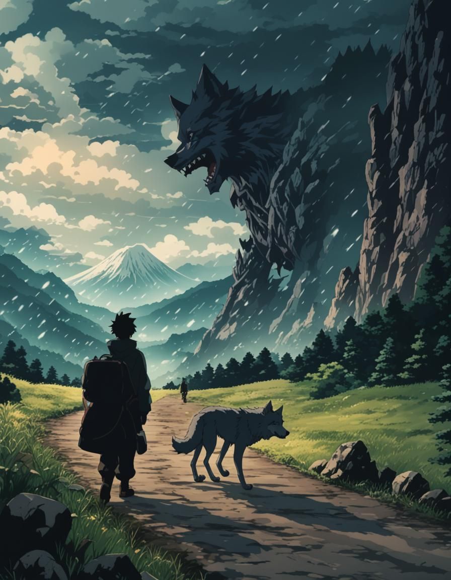 Walker and Wolf: Anime-Style Mountain Adventure
