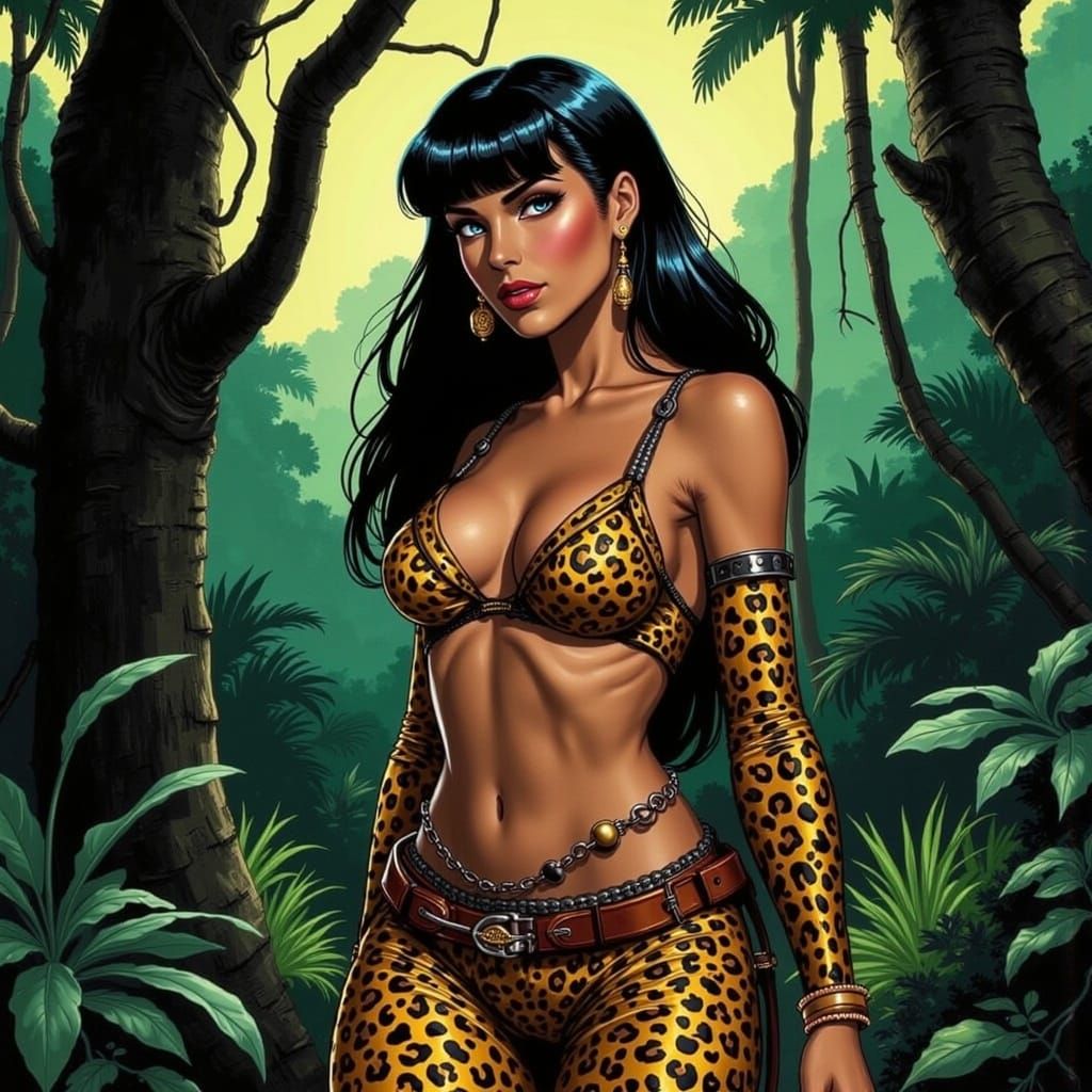 Leopard Woman in Jungle, Silver Age Comic Art