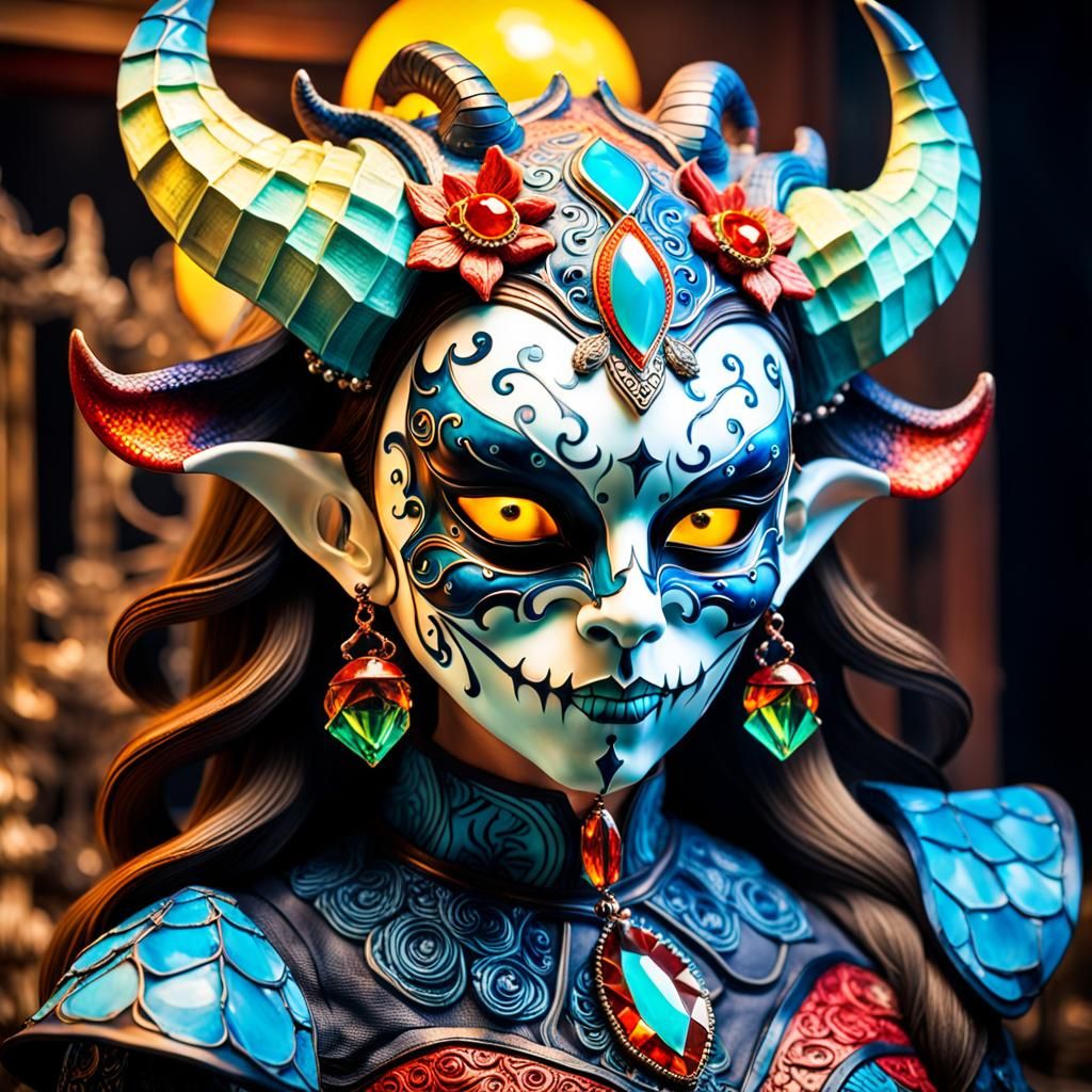 Surreal Demoness Mask in Vivid Jewel Tones