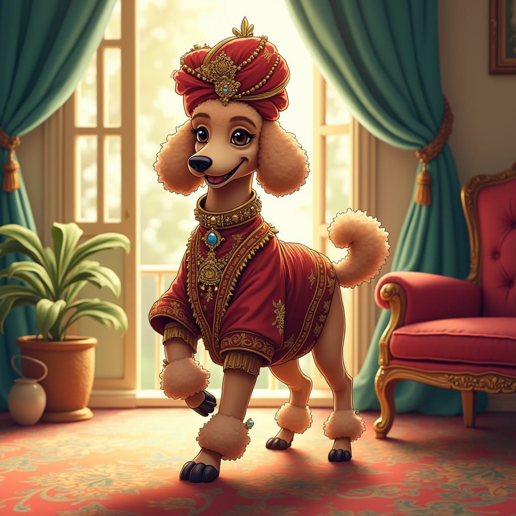 Poodle as Sultan in Anime Style