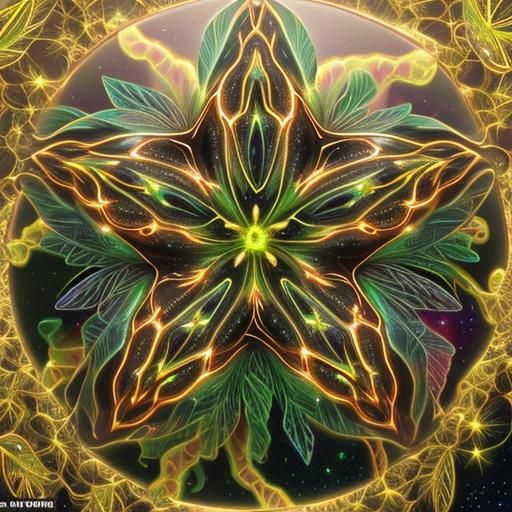 Bioluminescent Fractal Plants in a Galactic Night Sky