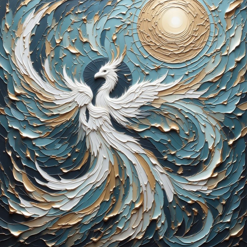 Silver Phoenix in Stained Glass Style