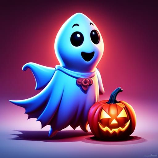 Smiling Ghost Child in Halloween Dress, Comic Book Art