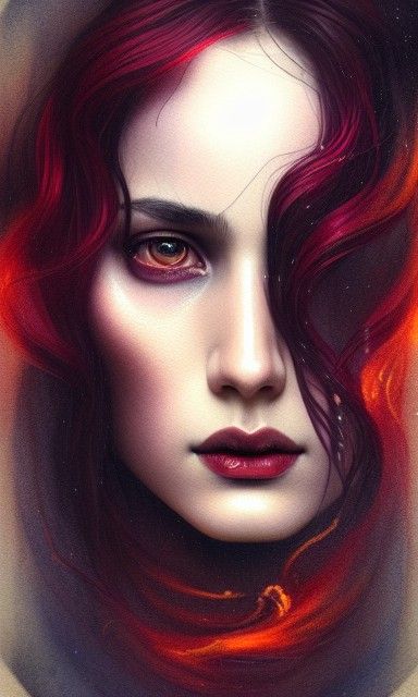 Tragic God Portrait in Firelight, Digital Illustration