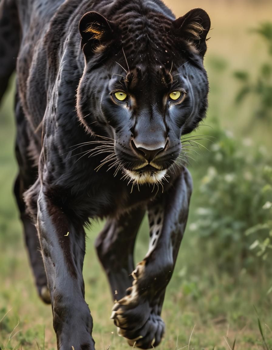 Black Panther in Sun-Drenched Savannah: Wildlife Photography