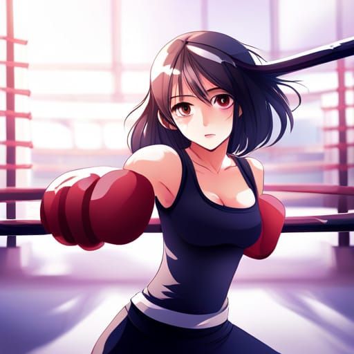 Anime Girl Boxing in a Manga Style Boxing Ring
