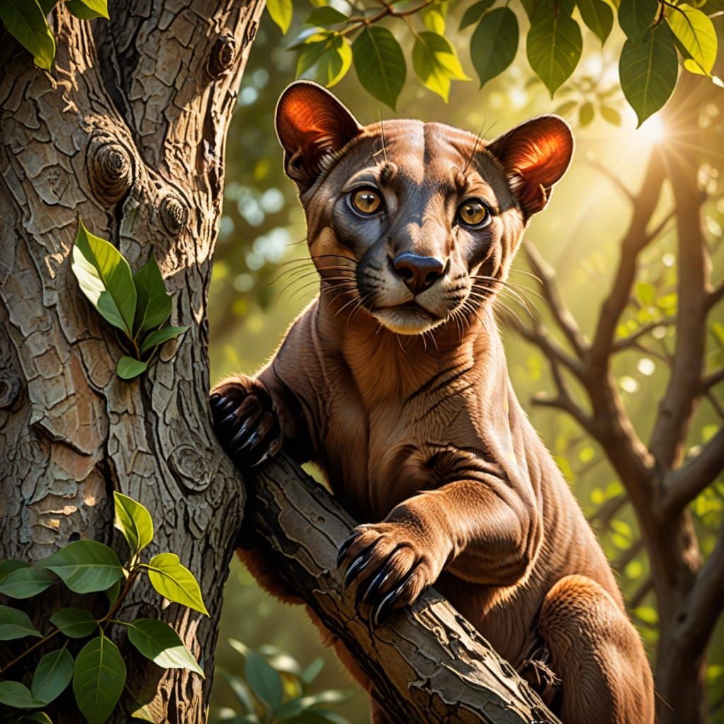 Agile Fossa Climbing Tree in Detailed Digital Painting