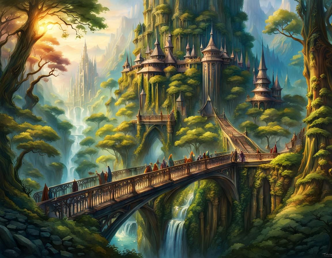 Enchanting Elven City Watercolor Landscape