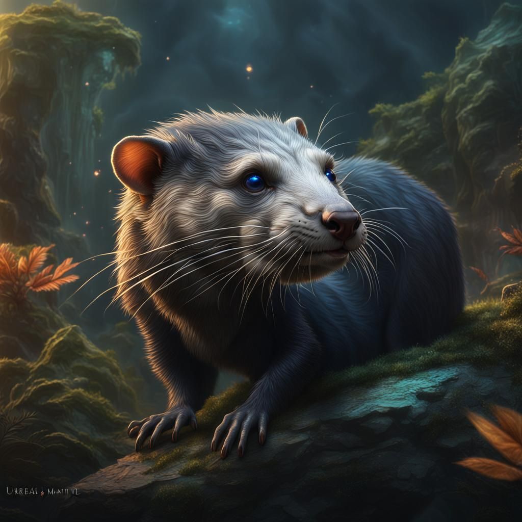 Fantastical Otter Opossum Hybrid in Detailed Matte Painting