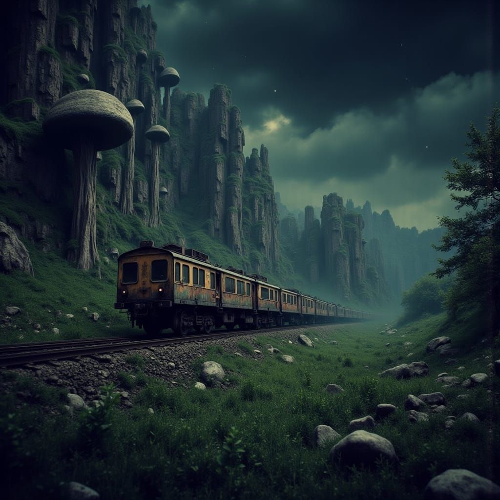 Nightmare Train in Primeval Silurian Landscape