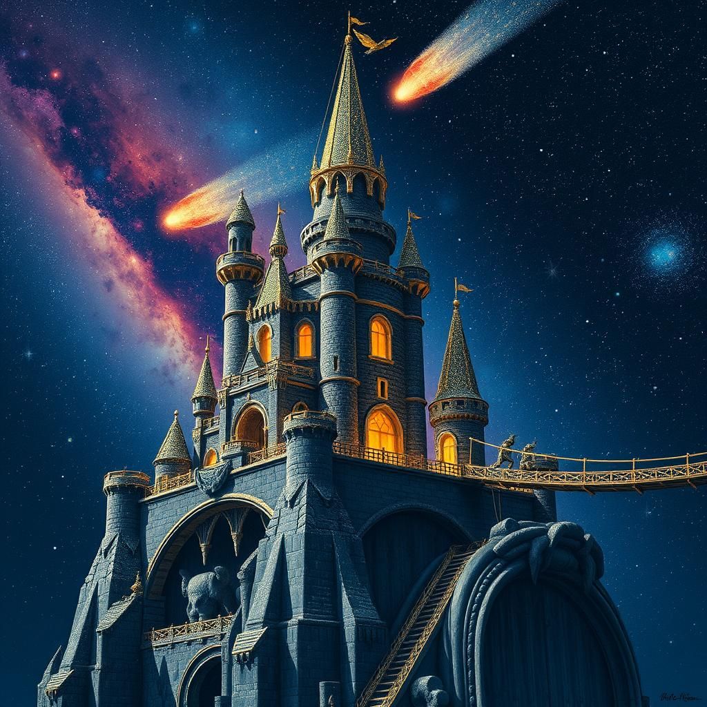 Stardust Castle in Nebula Sky