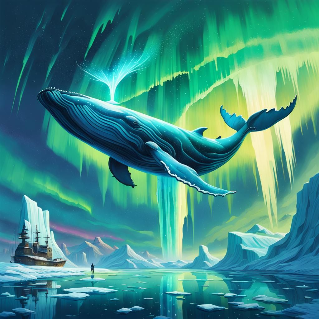 Whale Breaching Under Aurora Borealis: Fantasy Art