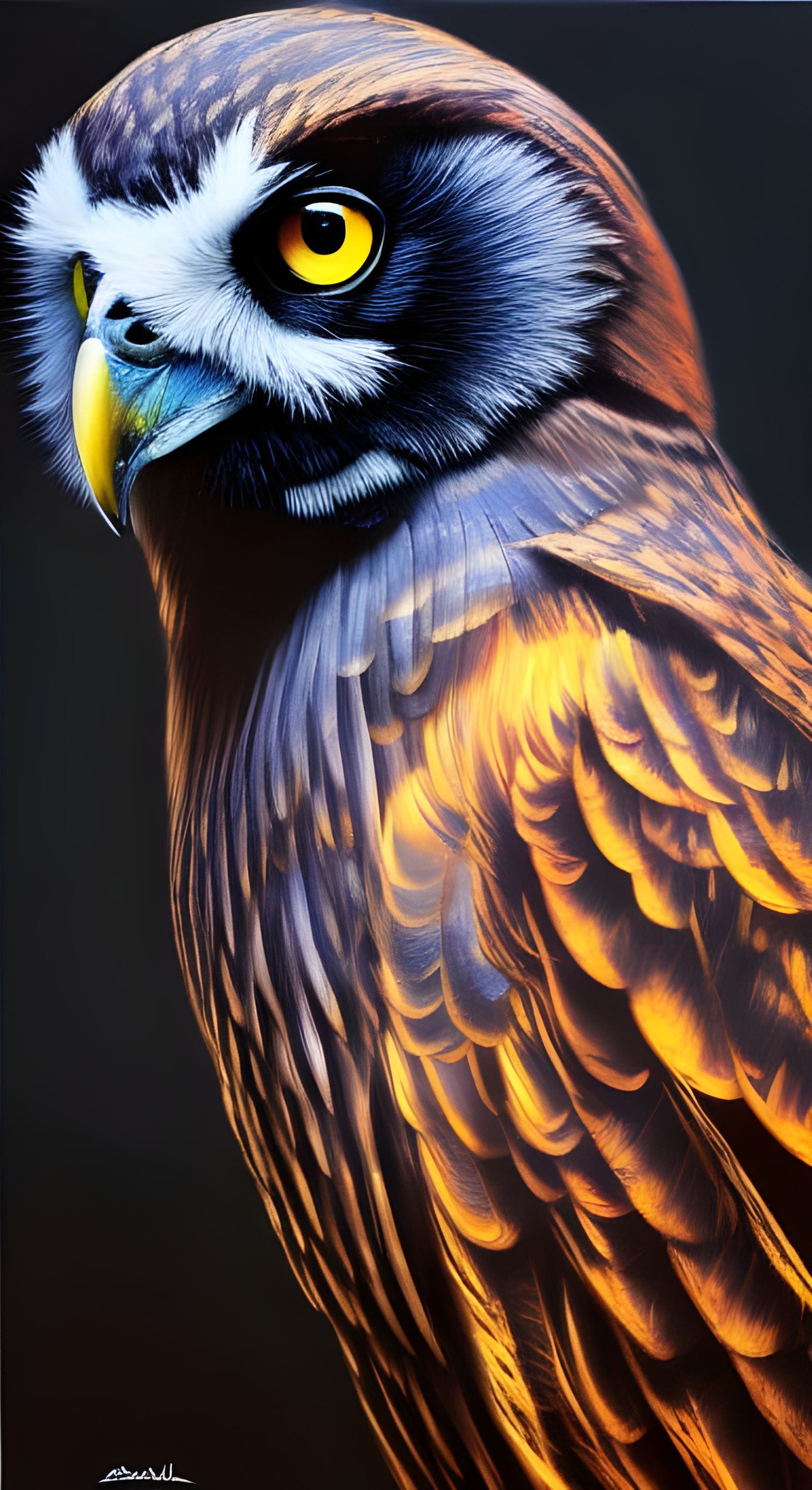 Epic Cyberpunk Owl in Charcoal and Gold