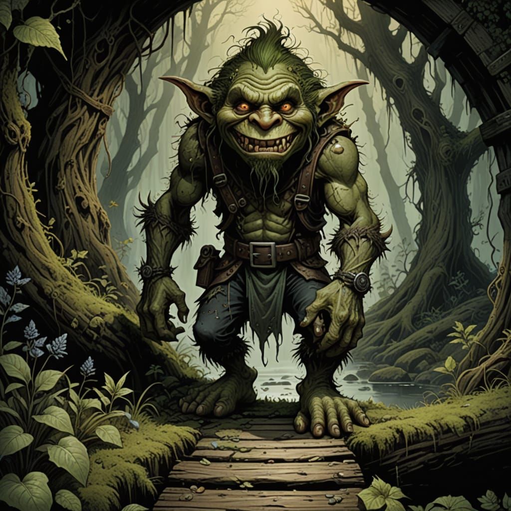 Mischievous Troll Lurking Under Rickety Bridge