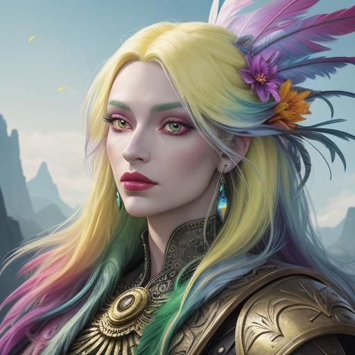 Silver Woman with Feathers: Fantasy Concept Art