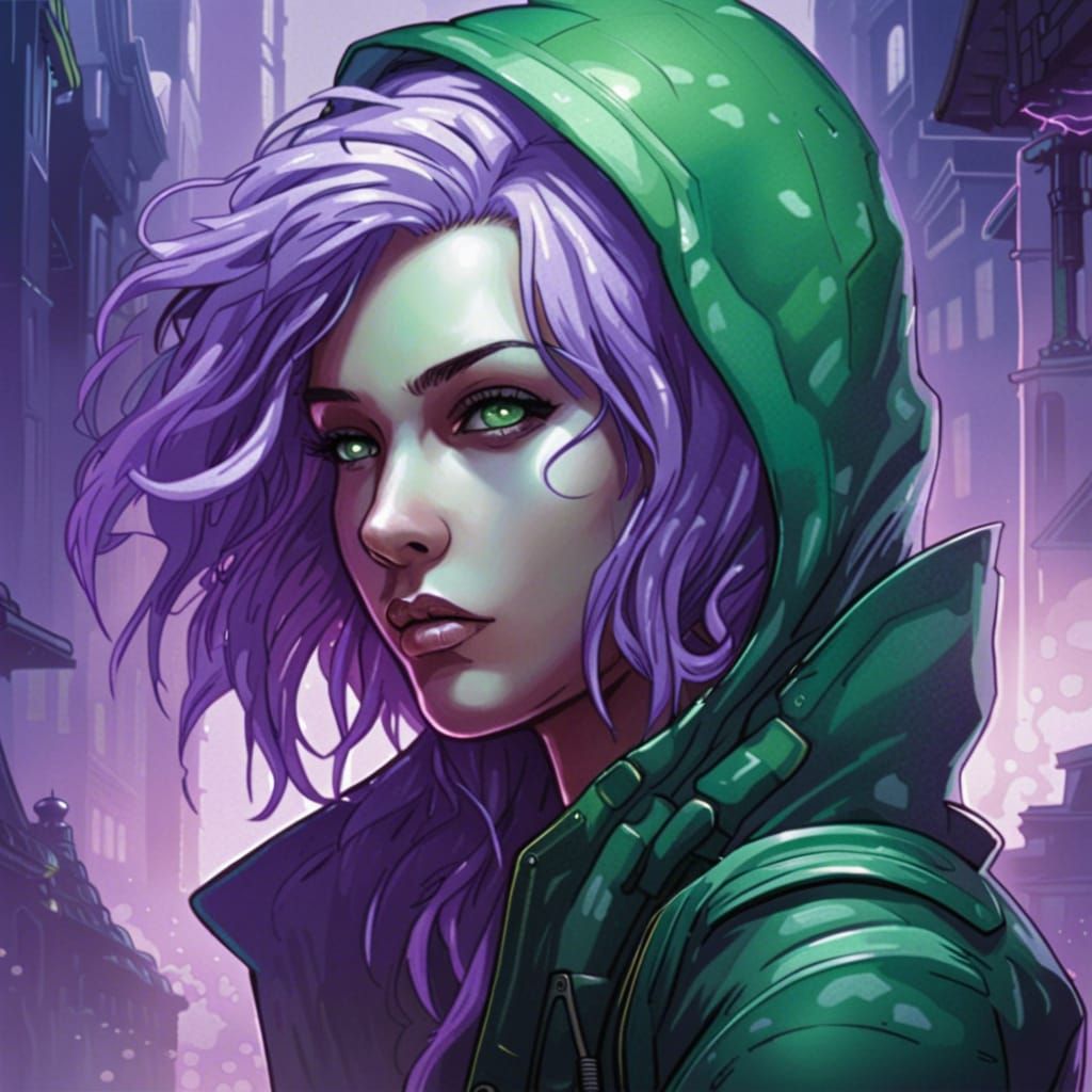 Mysterious Woman in Cyberpunk Comic Art Style