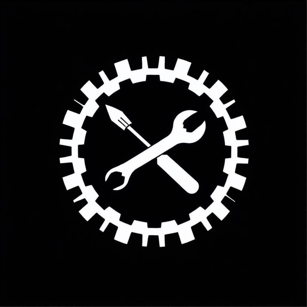 Gear Emblem in Minimalist Line Art Style