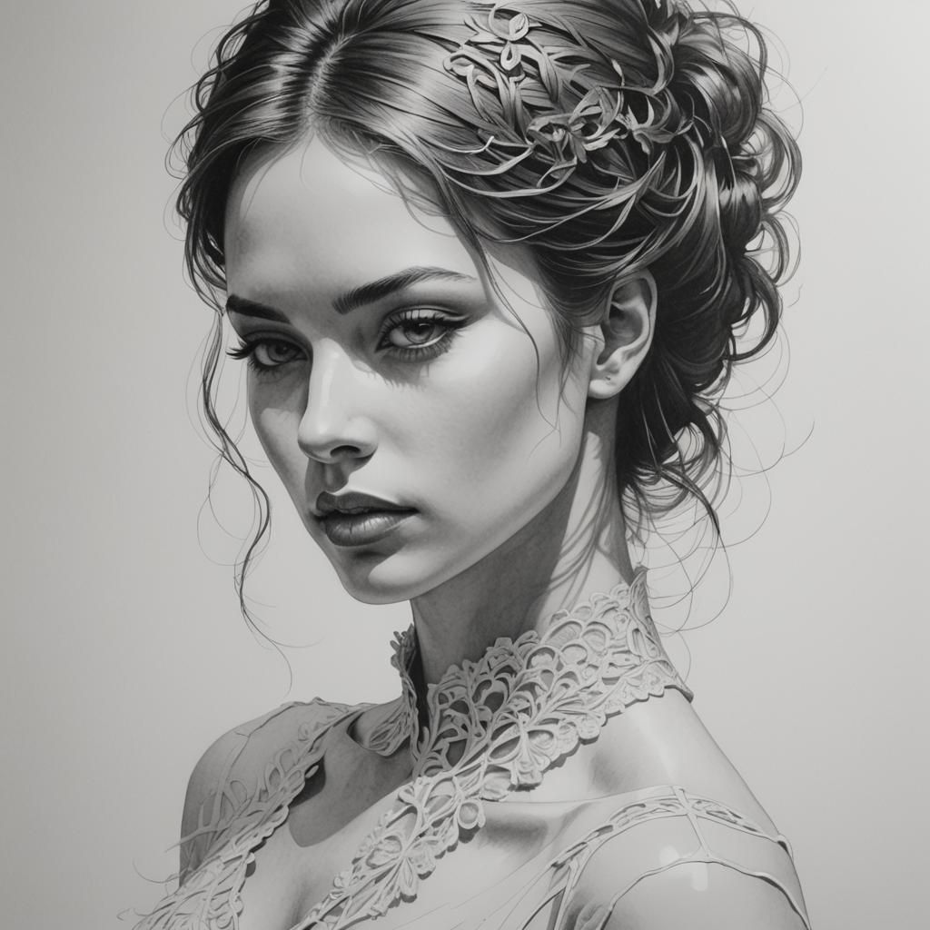 Elegant Female Face Silhouette in Pencil