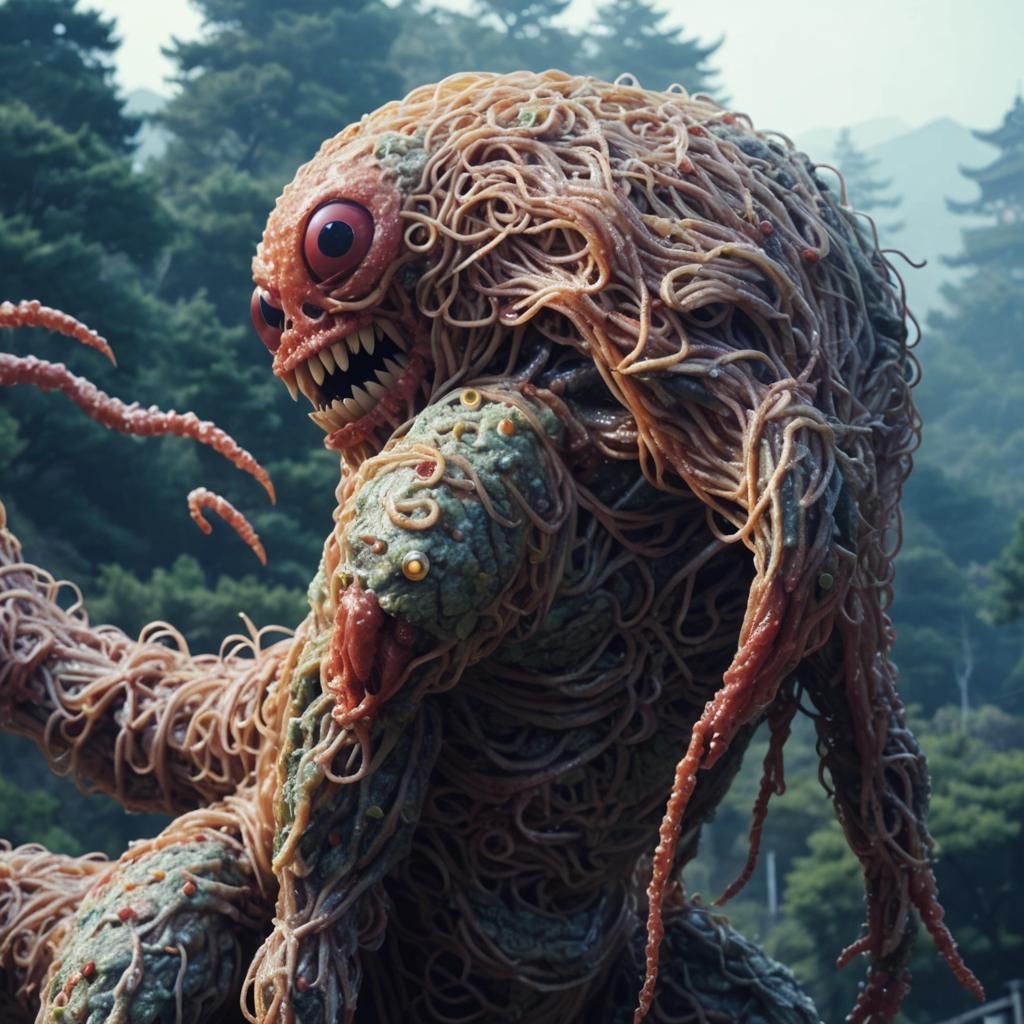 Japanese Mentaiko Spaghetti Monster Cartoon