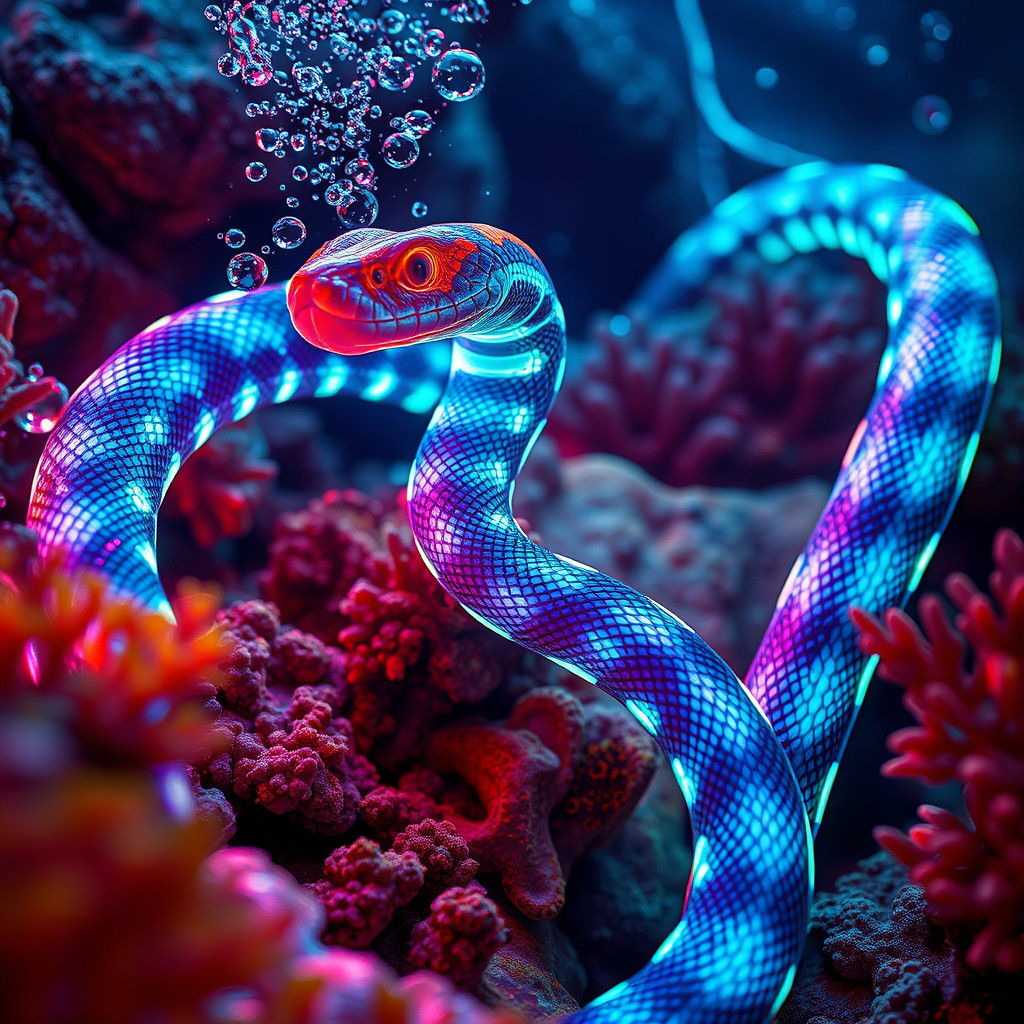 Sea Snake Underwater Reef Scene