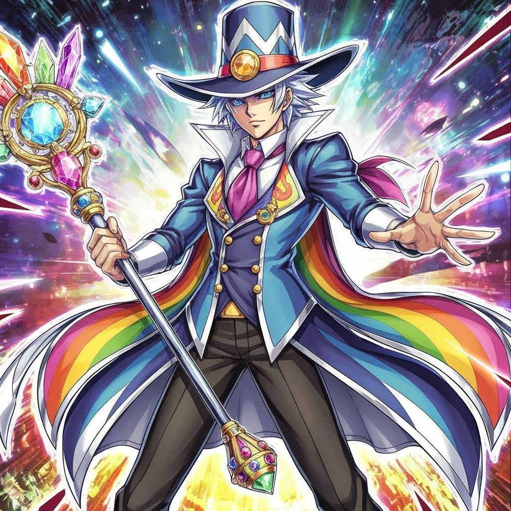 Rainbow Magician Wielding Gemstone Staff in Dynamic Art Styl...