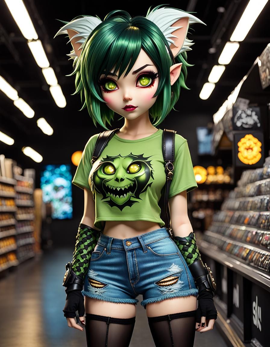 Kawaii Punk Rock Goblin Girl in Anime Chibi Style