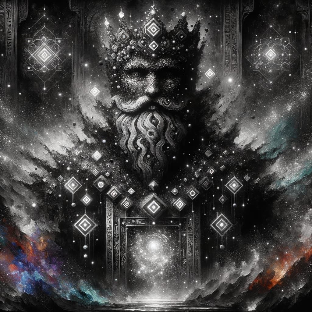 King of Diamonds Obsidian Guardian Over Cosmic Portal