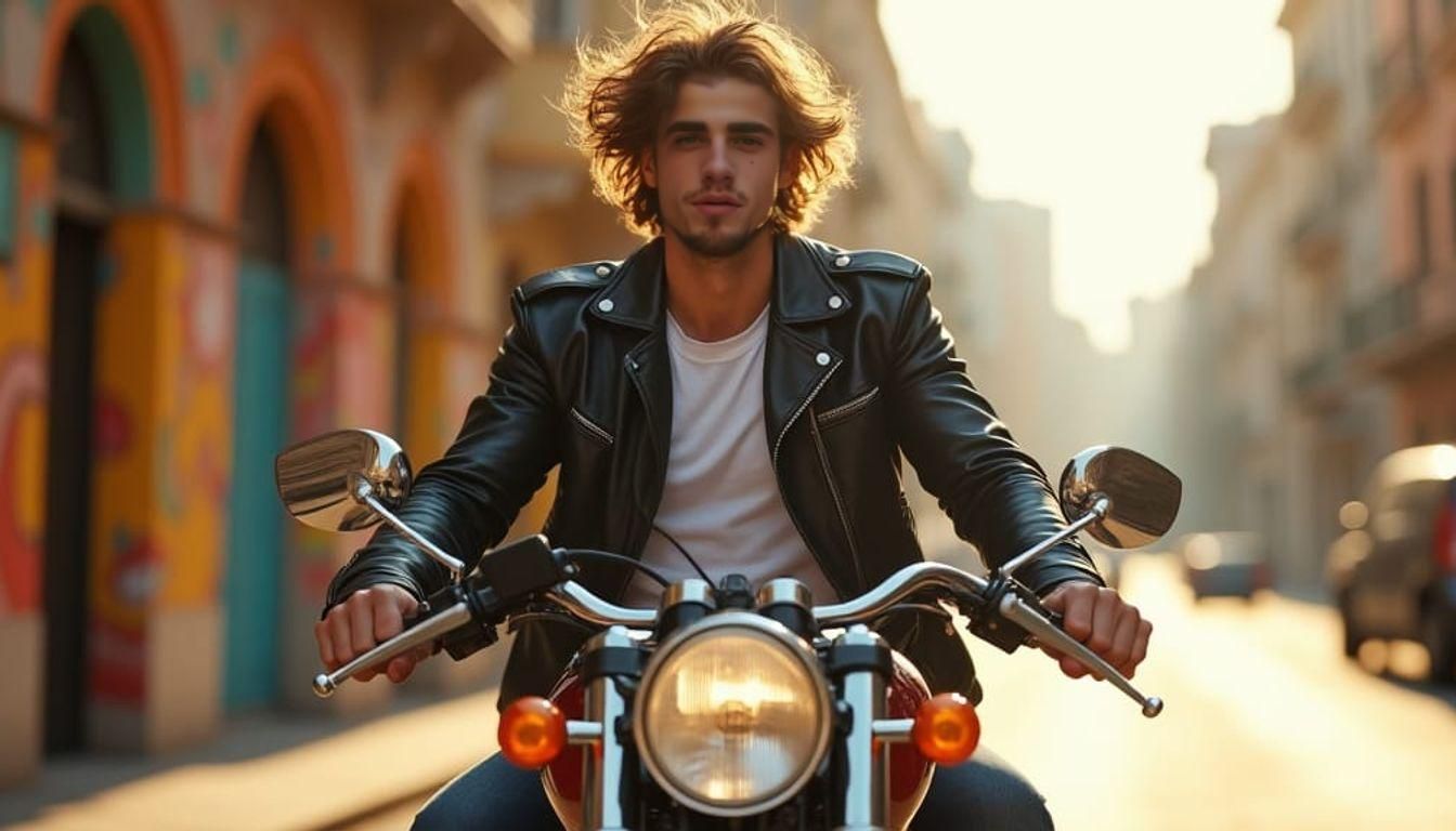 Young Man on Motorcycle, Hyperdetailed Street Portrait