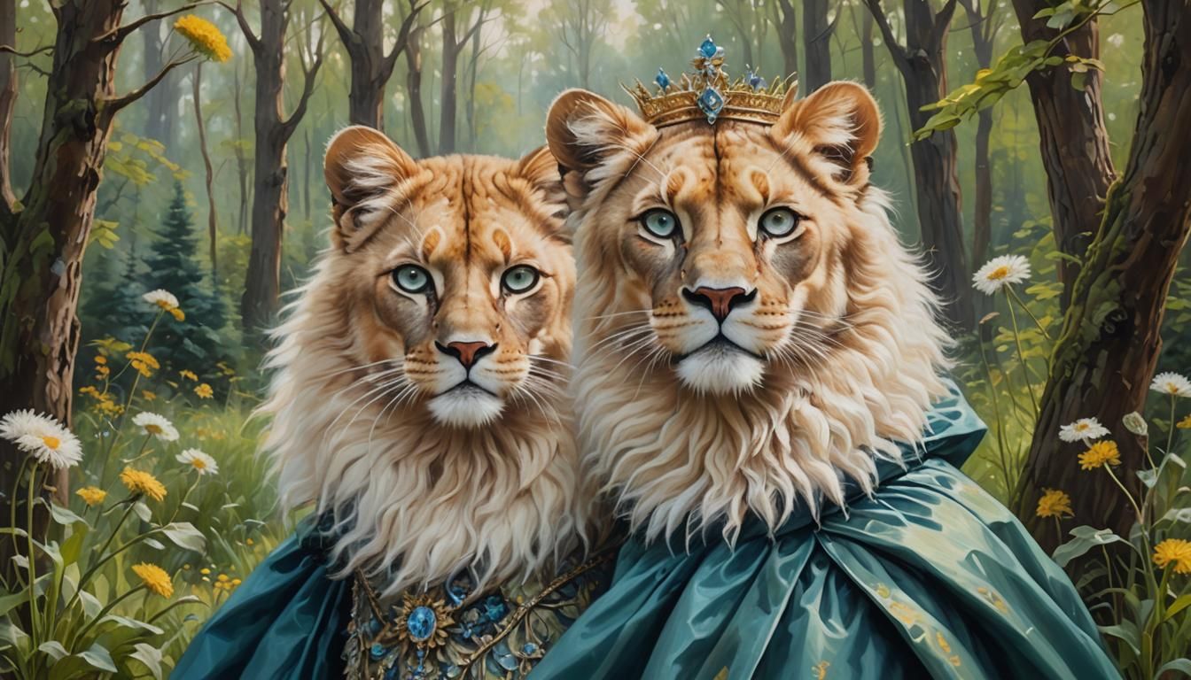 Victorian Lioness in Dandelion Fur, Oil Painting