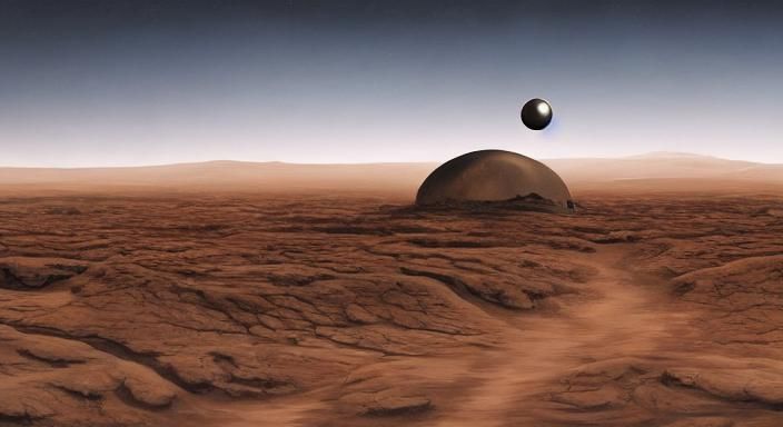 UFO Lands on Mars in Surrealist Landscape