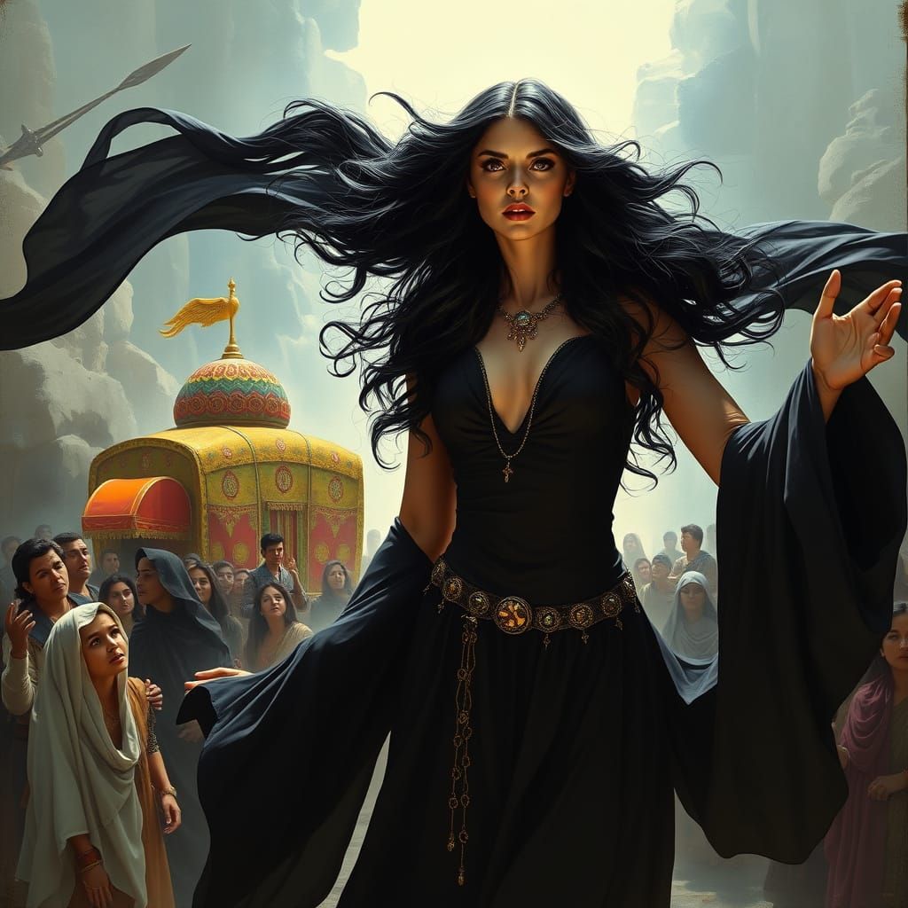 High Priestess Levitating Before Astonished Crowd