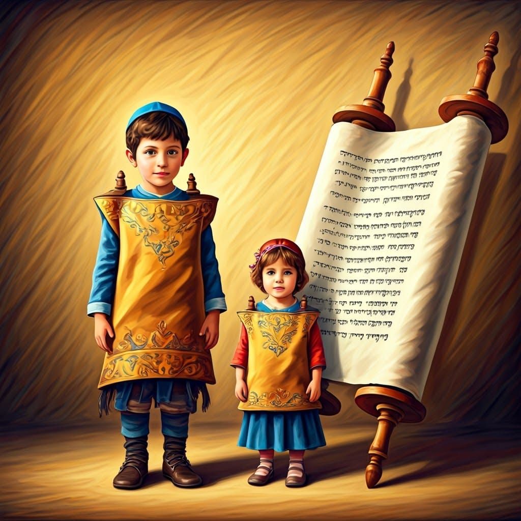 Vibrant Children's Torah Scrolls Dance with Tradition