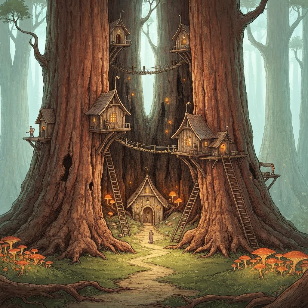 Hidden Village in Sequoia Heartwood, Art Nouveau