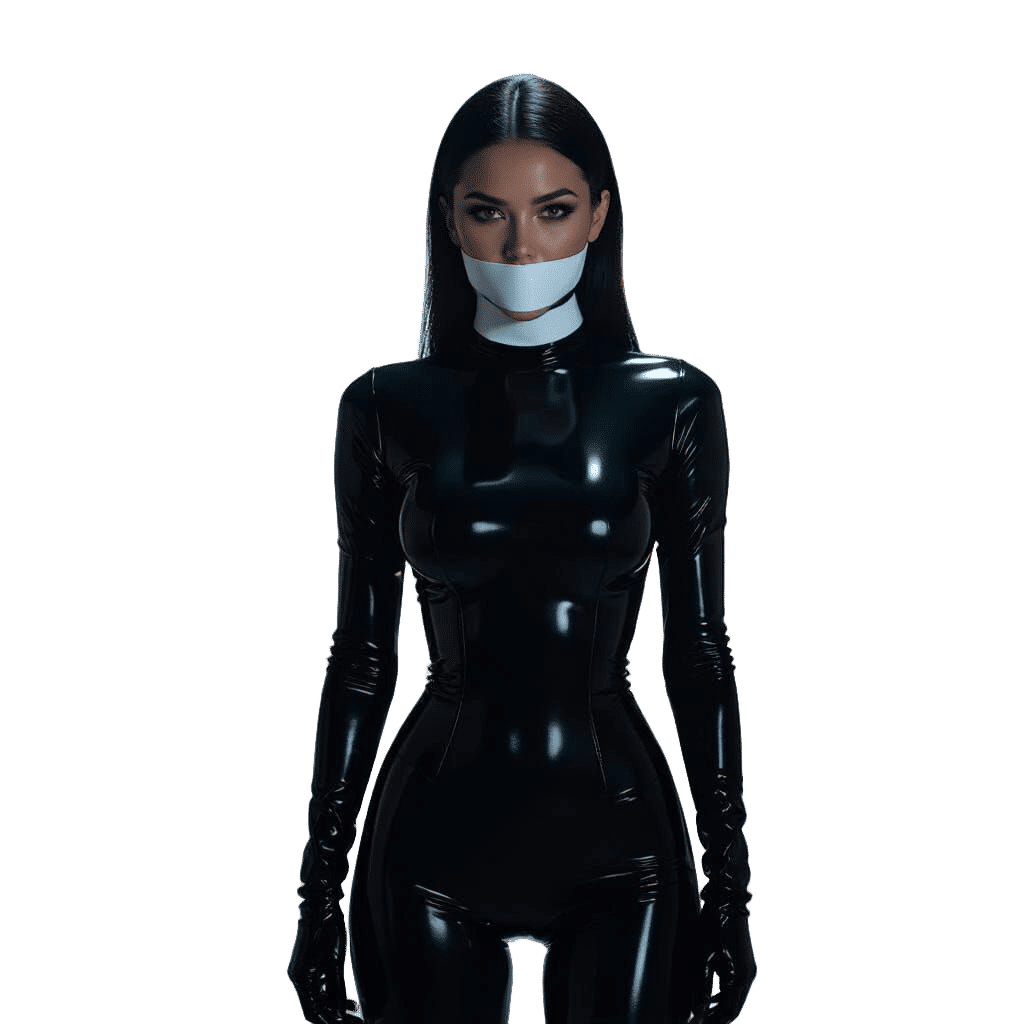 Woman in Latex Catsuit with Tape Gag