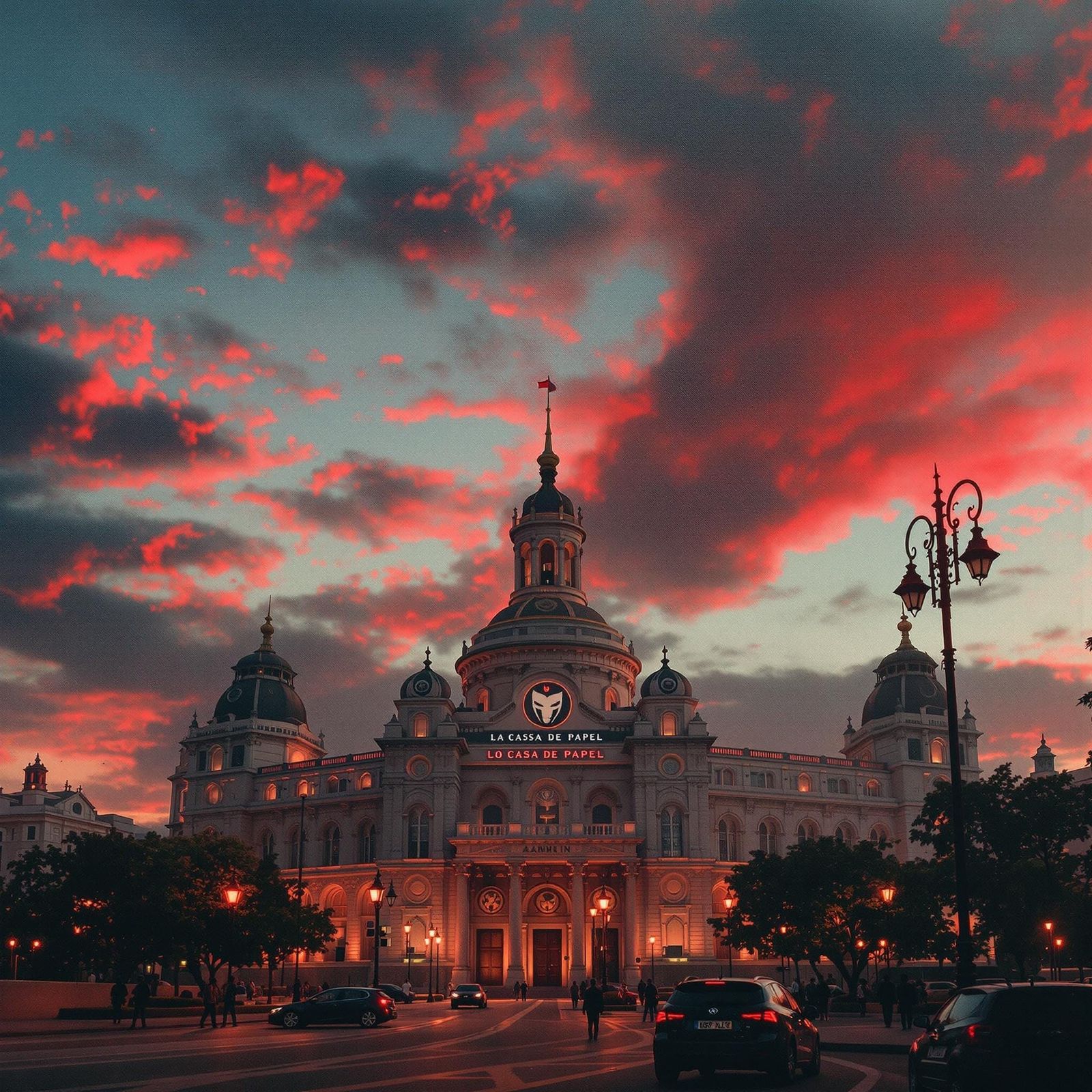 Madrid's Dramatic Heist: A Cinematic Film Still