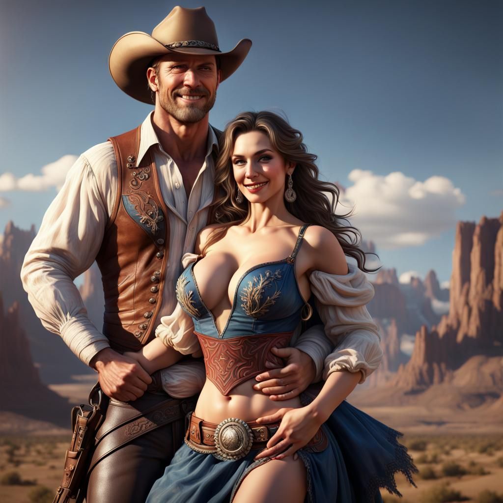 Cowboy Carries Cowgirl: Detailed Matte Painting